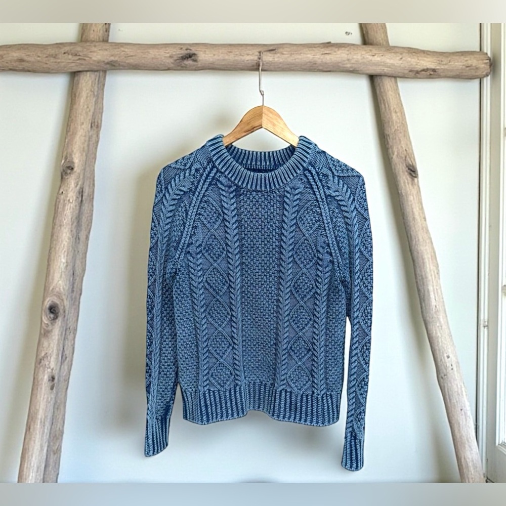 L.L. Bean Blue Cable Knit Crewneck Sweater